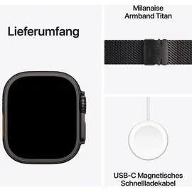 Apple Watch Ultra 3 GPS + Cellular 49 mm Titangehäuse Schwarz Milanese Loop Schwarz L