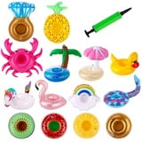 SAVITA 14 Stück Aufblasbare Getränkehalter Pool Coasters Flaschenhalter Mit 1 Luftpumpe Flamingo Einhorn Schwimmend Getränkehalter Set für Sommerpool Party Deko