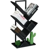 Relaxdays Bücherregal, 4 Ebenen, HxBxT: 71 x 40 x 21,5 cm, Baum-Design, Bücher, CDs, Dekoregal, Wohnzimmerregal, schwarz