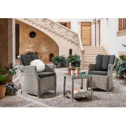 Destiny Balkonset »LUNA MERANO«, (Set, 3 tlg., 1 Beistelltisch, 2 Sessel), (Set, 7-tlg., 2 Sessel, 1 Tisch 46x47x50cm) Aluminium, Polyrattan Destiny vintage weiß