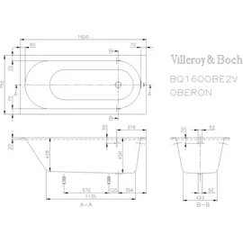 Villeroy & Boch Oberon Rechteckbadewanne 75 x 160 cm (BQ160OBE2V-01)