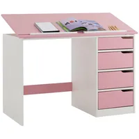 Idimex Kinderschreibtisch EMMA 114 x 76 x 55 cm Kiefer massiv weiß rosa