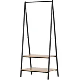 Homcom Kleiderständer mit Schuhablage Wäscheständer Metall Holz Schwarz Natur 64 x 42,5 x 149 cm
