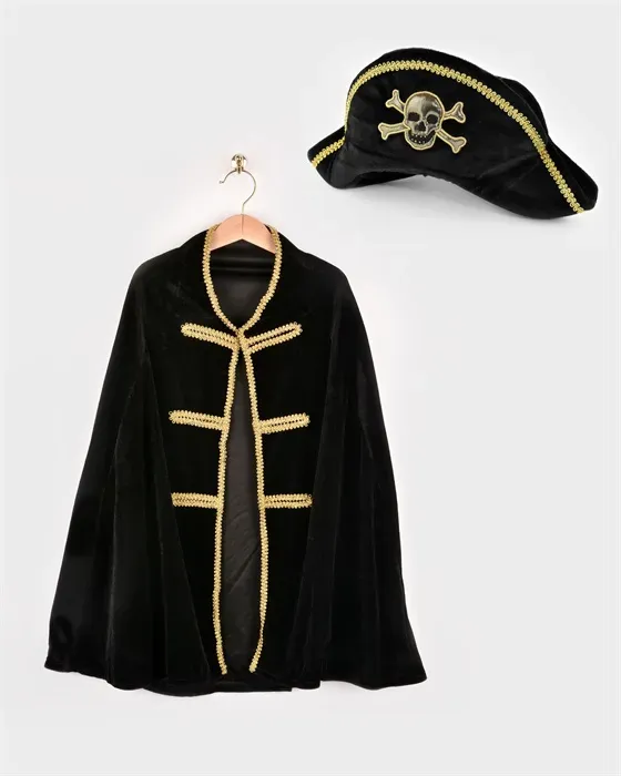 Piratenumhang mit Hut fcr Kinder 3-8 Jahre - schwarz/gold, Polyester, berziehbar, Kncpfe - Den Goda Fen Kostfmzubehcr