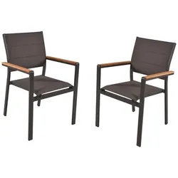 GARDEN PLEASURE Stuhl-Set »Davina«, Stapelstuhl, 2er, Anthrazit, Holz, Aluminium, Kunststoff - grau