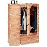 Relaxdays Kleiderschrank Stecksystem, 8 Fächer, Kunststoff, Türen, Kleiderstangen, Garderobenschrank 145 hoch, Holzoptik