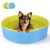 Nobleza Hundepool für Große & Kleine Hunde, Faltbarer Hunde Planschbecken, Stabile Hundebadewanne, Swimmingpool für Katzen, 80 * 20cm, S, Blau & Gelb