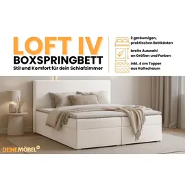Deine Möbel 24 BOXBETT LOFT IV 160/200 Cord Ecru mit Taschen-Federkernmatratzen 7 Zonen H4 - Naturbelassen