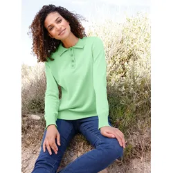 Polokragenpullover CASUAL LOOKS "Pullover", Damen, Gr. 42, grün (apfel), 100% Baumwolle, unifarben, Langarm, Pullover