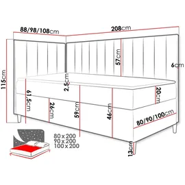 Mirjan24 Boxspringbett Maja Junior 3 80x200, Einzelbett mit Bonellfederkern, Härtegrad - H3 (Farbe: Soft 017 + Fresh 01, Seite zum Öffnen des Bet... - Beige