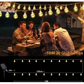 salcar Lichterkette LED 10M Hanfseil 20 Glühbirnen Solar wetterfest Warmweiß