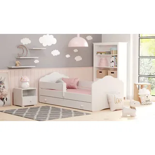 KOBI Fala Kinderbett mit Rausfallschutz mit Schublade | 160 x 80 cm | Kinderbetten mit Matratze Komplett Set | Einzelbett Kinder Bett | Mädchen Junge | Modern Weiss Kids Bed Children | Kinderzimmer