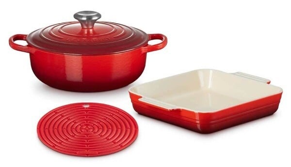 Le Creuset Guss, Steinzeug & Silikon-Set 3-tlg. Kirschrot