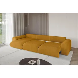 altdecor Ecksofa Cord mit Schlaffunktion 2-Sitzer Senfgelb