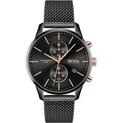 Chronograph BOSS "ASSOCIATE", schwarz (schwarz, schwarz), Armbanduhren, Herren, Quarzuhr, Herrenuhr, Armbanduhr, Stoppfunktion, Edelstahlarmband