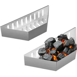 Relaxdays Kohlekorb Kugelgrill, 2er Set, HxBxT: 7,5x38x12 cm, direktes & indirektes Grillen, Stahl, Kohleschale, silber