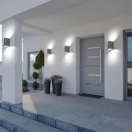 Harms Import UP and Down Aussen GU10 Aussenleuchte Haustür Fassadenleuchte silber Wandleuchte Außen Terrasse, auf- und abwärts leuchtend, Aluminium Druckguss, 2x GU10, BxH 7x15,1 cm