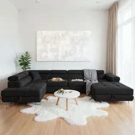 sofiland Ecksofa Aller U XXL-Ecksofa mit Schlaffunktion und zwei Bettkästen in Schwarz, linke Seite