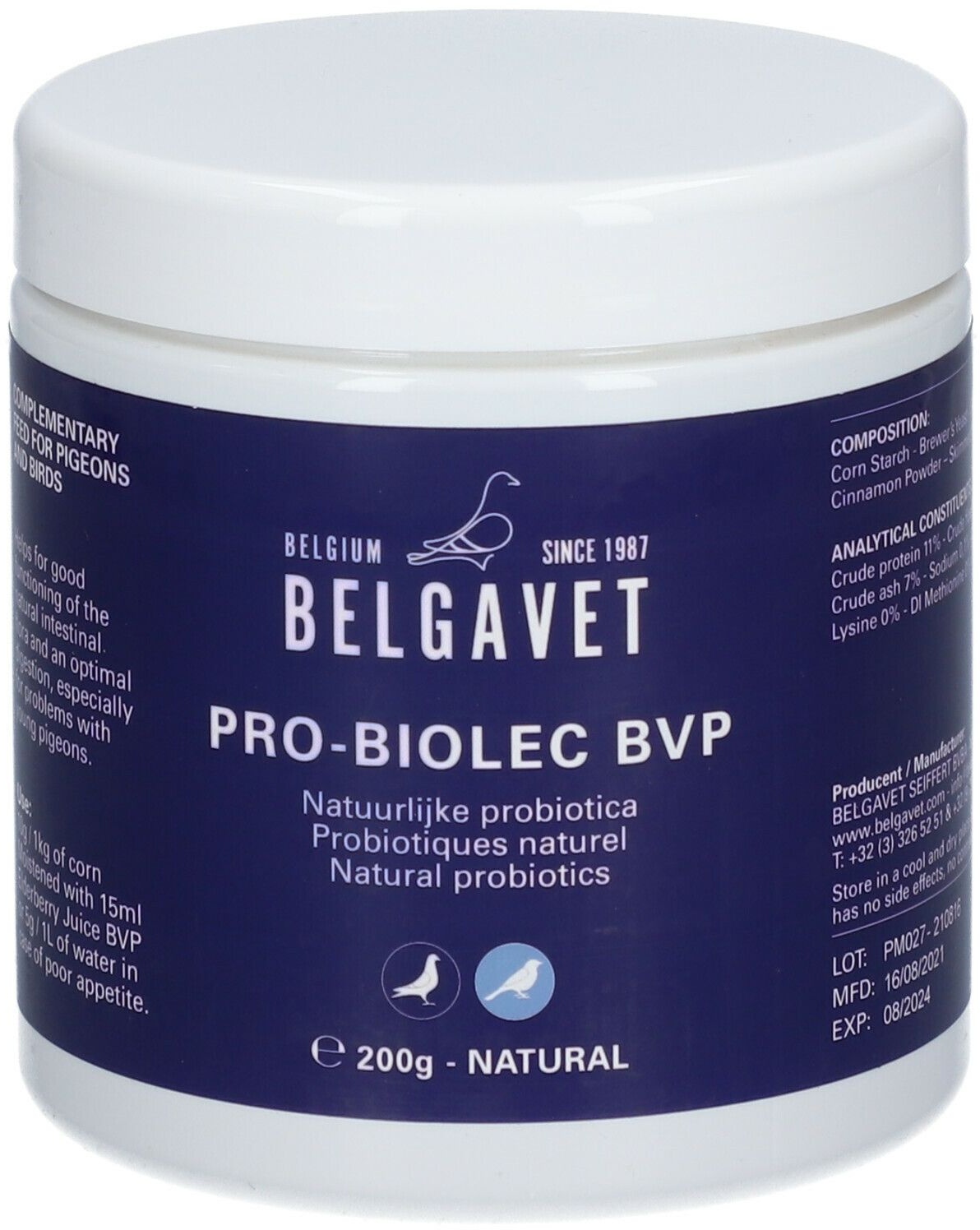 PRO-BIOLEC® BVP Probiotiques naturels pour pigeons et oiseaux 200 g Poudre