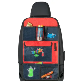 Walser Autositz-Organizer Kinder, Rückenlehnenschutz-Auto Graffiti, Rücksitz-Organizer mit Taschen Kinder, Rücksitzschoner-Auto ca. 70x40 cm blau