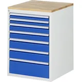 RAU Schubladenschrank Serie 7000, HxBxT 825 x 580 x 650 mm, 7 x 90%-Auszug-Schubladen 2 x 60, 2 x 90, 2 x 120, 1 x 180 mm, Arbeitsplatte Buche