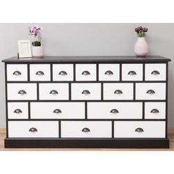 Casa Padrino Landhausstil Kommode Schwarz / Weiß 180 x 48 x H. 95 cm - Massivholz Schrank mit 19 Schubladen - Landhausstil Möbel - Möbel im Landhausstil - Landhausstil Einrichtung