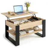 CraftPAK Couchtisch höhenverstellbar mit Stauraum - Couchtische - Wohnzimmertisch klappbar - höhenverstellbarer Coffee Table - Wohnzimmer Tisch Holz Braun