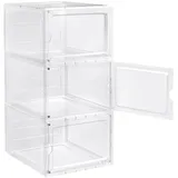 WOLTU Set aus 3 Schuhboxen, Stapelbare Transparente Kunststoff-Schuhbehälter, Organizer mit Magnetischer Fronttür, Bis Größe 46