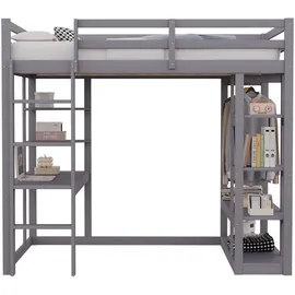 stilvora Hochbett mit Schreibtisch 140 x 200 cm Kiefer massiv grau