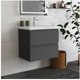 duschspa Waschtisch Waschbecken mit Unterschrank Badschrank Waschplatz Badmöbel Set, Matt, 50-120cm grau 61 cm x 53.8 cm x 39.5 cm