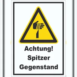 Achtung Spitzer Gegenstand Aufkleber A9 (37x52mm)