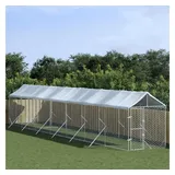 vidaXL Outdoor-Hundezwinger mit Dach Silbern 2x14x2,5 m Stahl Verzinkt