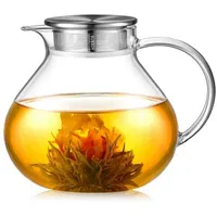 LuxusKollektion Kochbesteck-Set Teekanne Borosilicate Glas 1400ml Type1 Silberne Teekanne 1400 ml