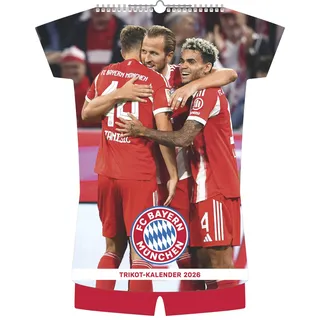 n neumannverlage N Neumann - FC Bayern München 2026 – Trikotkalender 34x42 cm mit 12 Monatsblättern, 2-sprachigem Kalendarium & Spiralbindung, origineller ... in Trikotform für Fans: Trikot-Kalender 2026