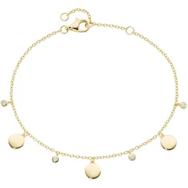 Smart Jewel Armband mit runden Plättchen und Zirkonia als Behang goldfarben 19 cm