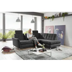 Ecksofa DIE PLANBAR "MP-IN20016 L-Form mit Federkern-Polsterung", schwarz, B:242cm H:87cm T:116cm, 100% Polyester, Sofas, wahlweise mit Kopfstützen und Bettfunktion, mit Federkern-Polsterung