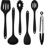 Onader Küchenhelfer Set, 6 Teiligs Silikon Küchenutensilien Kochutensilien Set, Hitzebeständiger Kochbesteck Set zum Kochen, Spülmaschinenfest – Schwarz