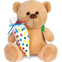 Brubaker Teddy Plüschbär mit Schulranzen und Schultüte zum Befüllen Bunt - 25 cm Teddybär für Einschulung Schulanfang Schule - Plüschteddy mit Rucksack - Kuscheltier Schmusetier Stofftier