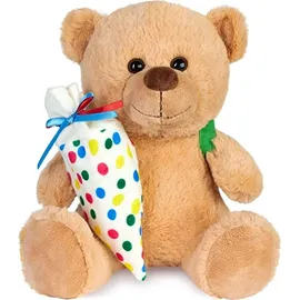 Brubaker Teddy Plüschbär mit Schulranzen und Schultüte zum Befüllen Bunt - 25 cm Teddybär für Einschulung Schulanfang Schule - Plüschteddy mit Rucksack - Kuscheltier Schmusetier Stofftier