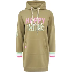 Zwillingsherz Sweatkleid »"Always Happy Mind"«, mit Kapuze und fröhlicher Botschaft, neon Armbündchen Zwillingsherz Olive SM (S/M)