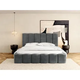 WFL GROUP Polsterbett 120x200 mit Bettkasten und Lattenrost – Grau Bett mit hohem Kopfteil, Boucle oder Samt Stoff - Modernes Doppelbett mit Stauraum – B... - Grau