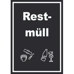 Restmüll Mülltrennung Schild Text Symbol Haushalt hochkant A6 Rückseite selbstklebend