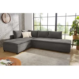 luma-home Ecksofa-Dauerschläfer, Doppelbett Federkern Bettkasten, Couch Cord Grau Anthrazit & 15163 - Grau