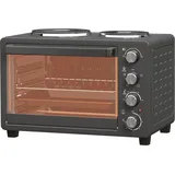 HOMCOM Minibackofen 28 L 2600W Mini Backofen 100-230°C 60 Min. Timer, mit 2 Warmhalteplatten, Backblech und Grillrost Pizzaofen mit Krümelblech, Tablettgriff Schwarz   Aosom