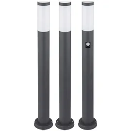 GLOBO Außenleuchte Edelstahl H 80 cm 3er Set Bewegungsmelder Anthrazit