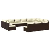 vidaXL 13-tlg. Garten-Lounge-Set mit Kissen Braun Poly Rattan - Braun