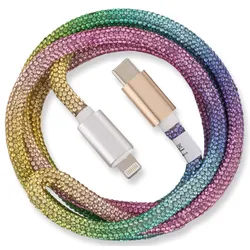 OHLALA! Glamour 1m USB Data Cable Rainbow für Typ-C/ Apple Lightning mit Sync- und Ladefunktion