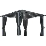 vidaXL Pavillon mit Vorhängen  3 x 3 m Aluminium anthrazit inkl. LED-Lichterkette