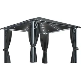 vidaXL Pavillon mit Vorhängen  3 x 3 m Aluminium anthrazit inkl. LED-Lichterkette