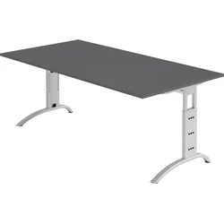 bümö manuell höhenverstellbarer Schreibtisch 200x100 cm in graphit - PC Tisch höhenverstellbar & groß, höhenverstellbarer Tisch Büro, großer